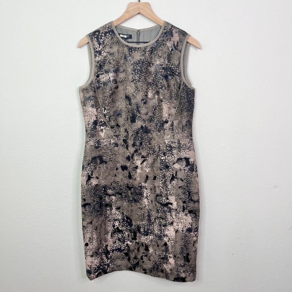 Lafayette 148 Women's Sleeveless Brown Black Sheath Dress Size 10 Back Zipper